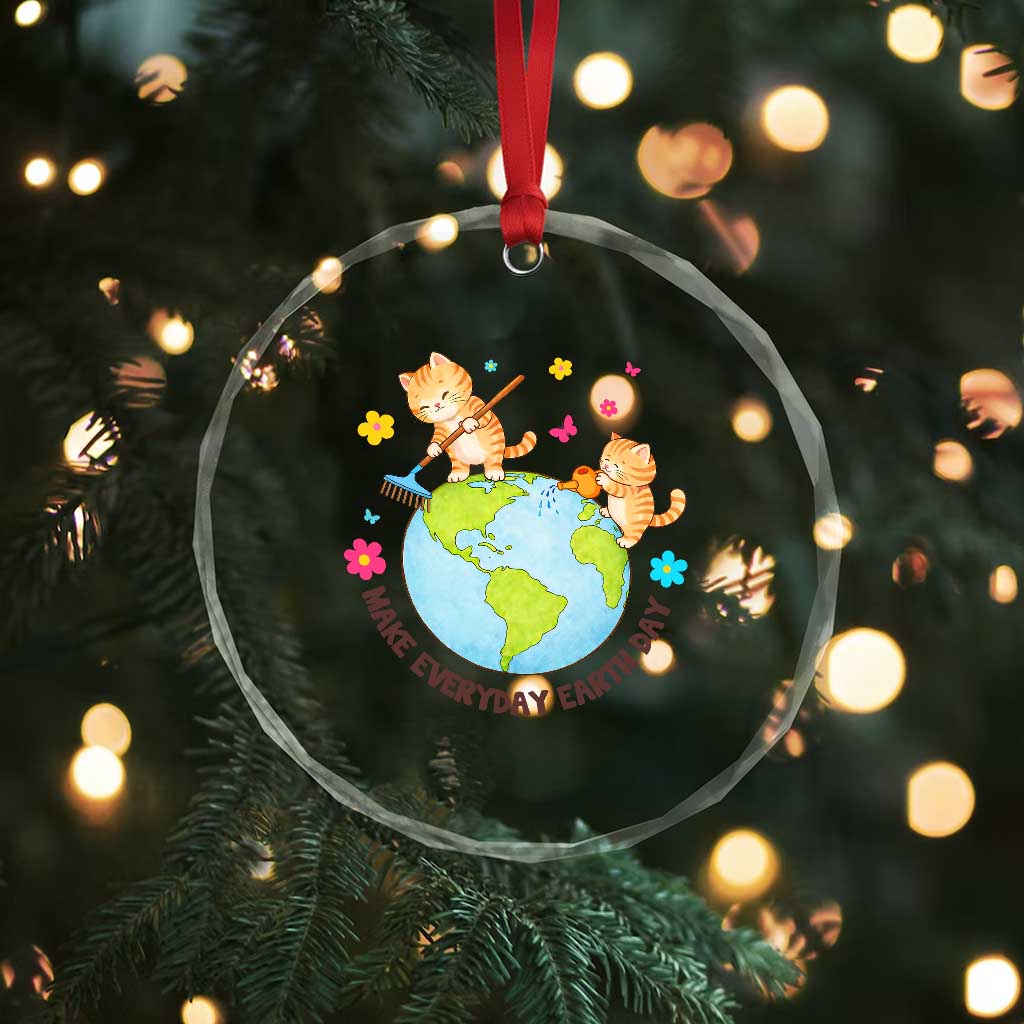 Make Everyday Earth Day Crystal Glass Ornament Funny Cat Lover Gift