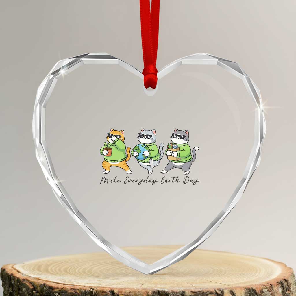 Make Everyday Earth Day Heart Crystal Glass Ornament Eco Friendly Cat Lover
