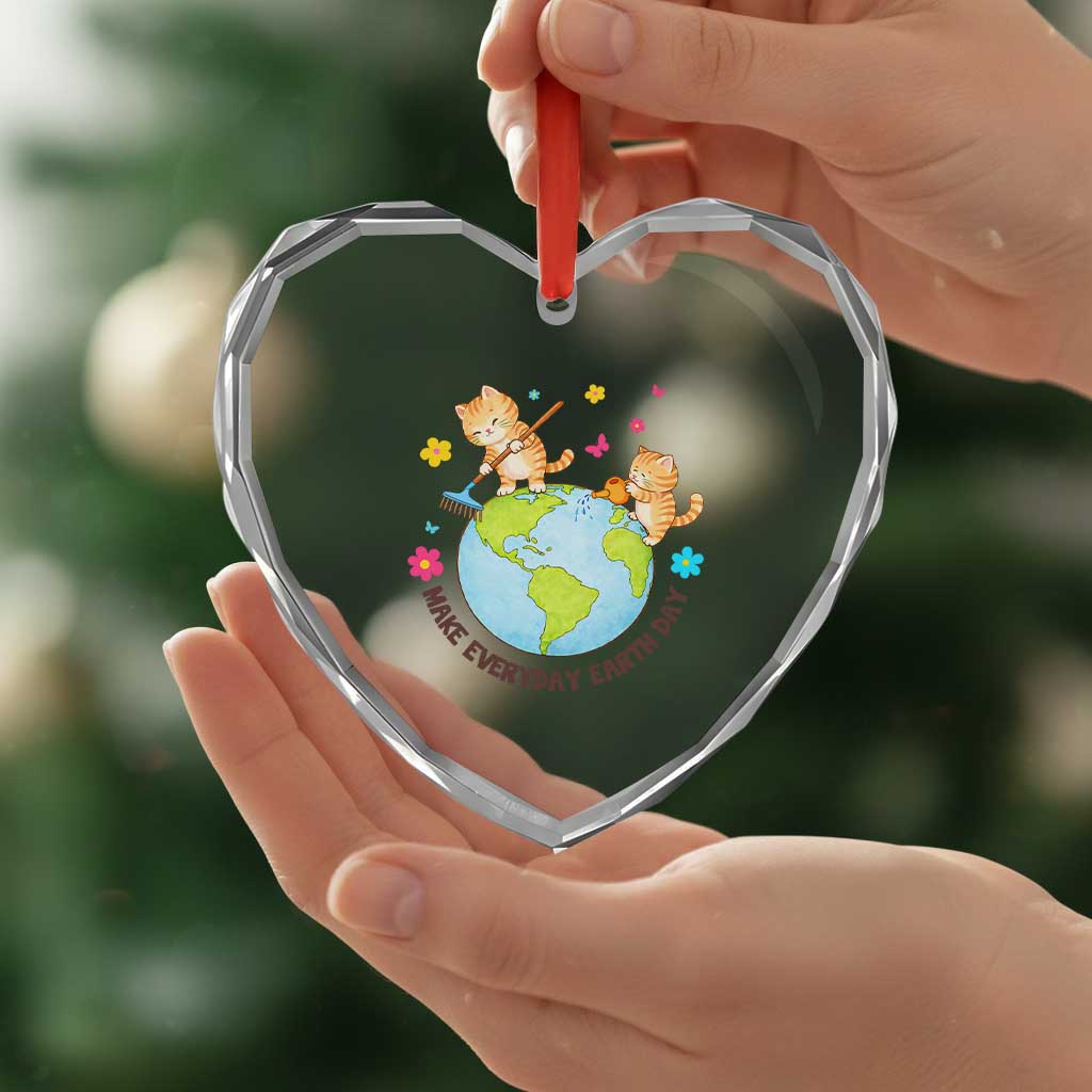 Make Everyday Earth Day Heart Crystal Glass Ornament Funny Cat Lover Gift