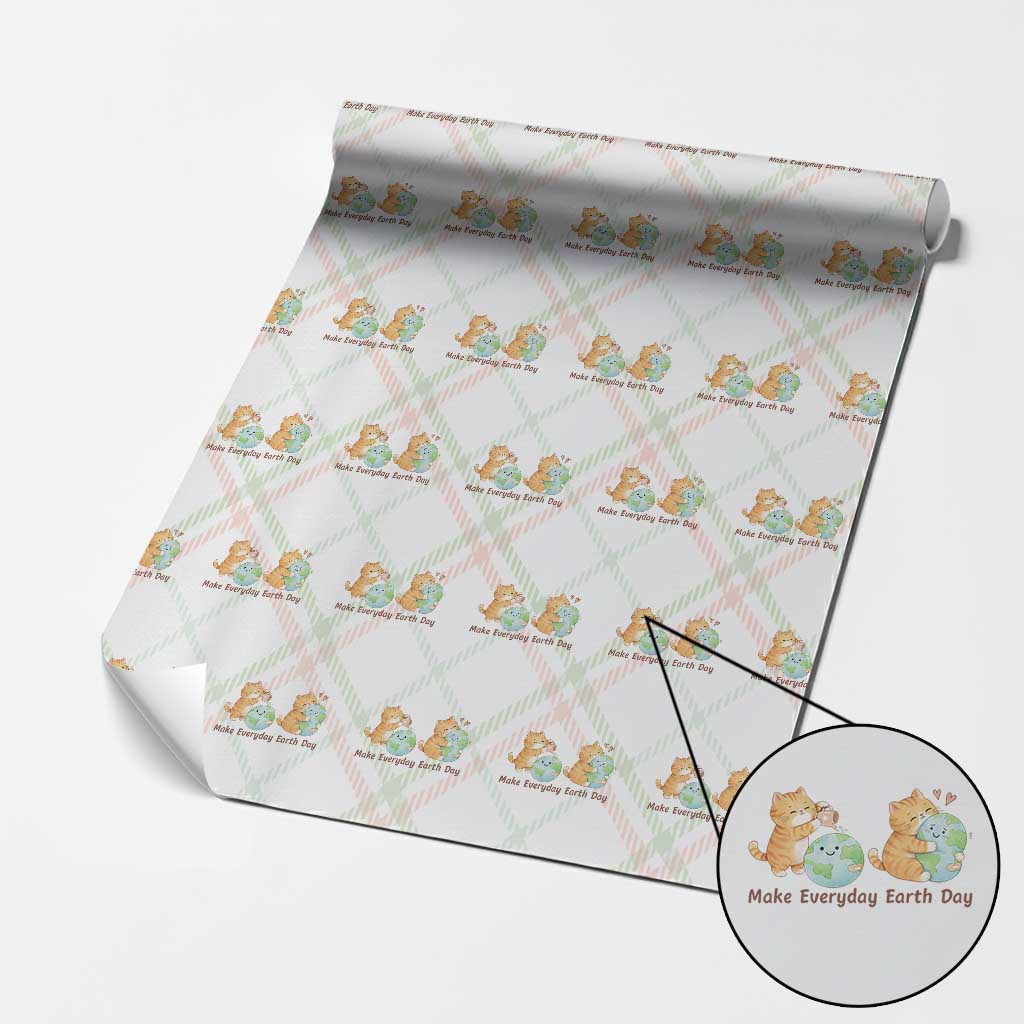 Make Everyday Earth Day Wrapping Paper Roll Cute Cat Healing Planet Earth