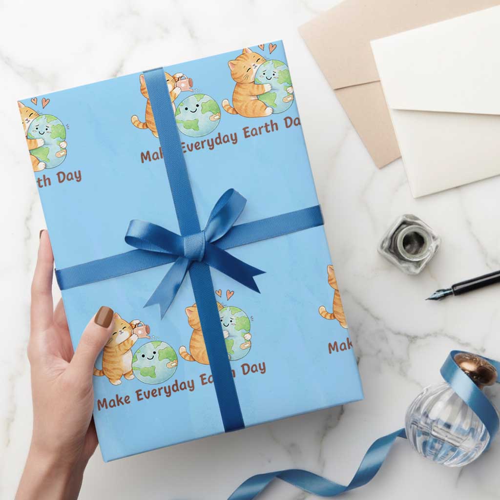 Make Everyday Earth Day Wrapping Paper Roll Cute Cat Healing Planet Earth