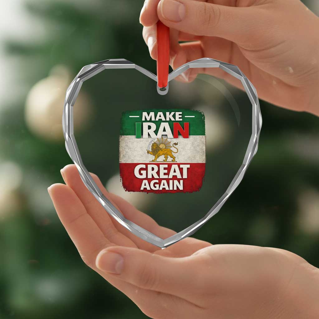 Make Iran Great Again Heart Crystal Glass Ornament MIGA Vintage Persian Lion Flag