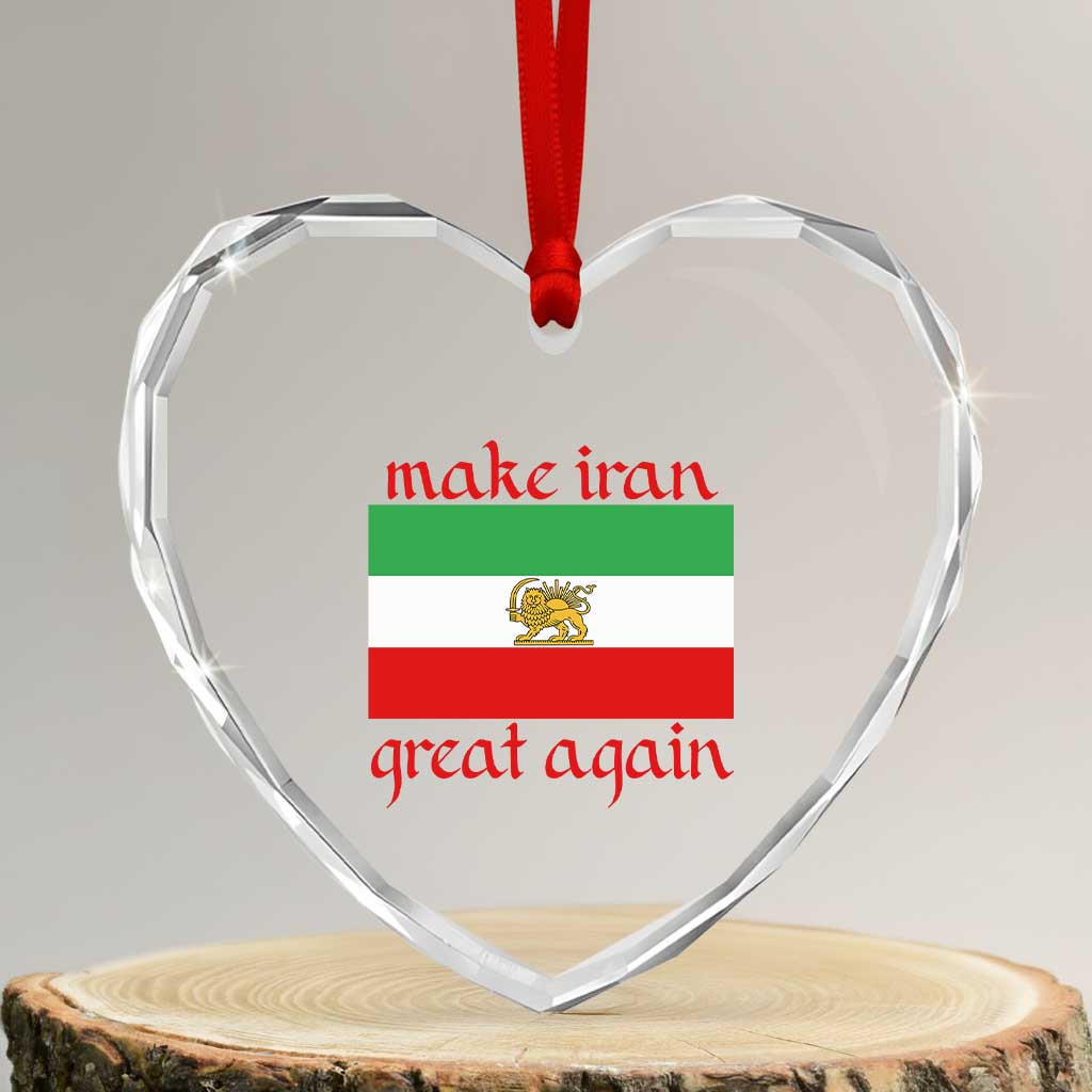 Make Iran Great Again Heart Crystal Glass Ornament Vintage Lion and Sun Flag Patriotic Iranian Pride