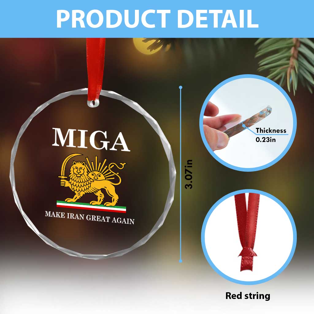 Make Iran Great Again Patriotic MIGA Crystal Glass Ornament Lion and Sun Iranian Revolution Freedom Supporters