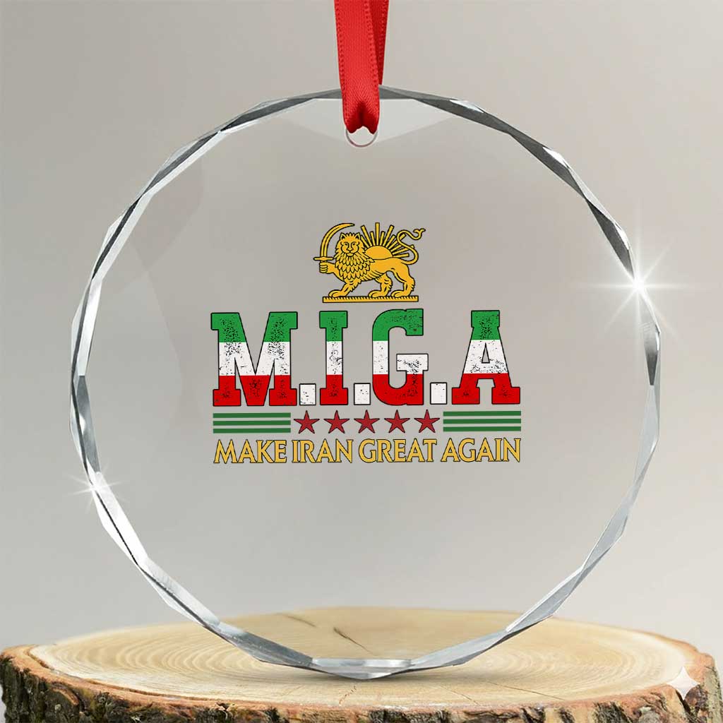 Make Iran Great Again Patriotic MIGA Crystal Glass Ornament Lion and Sun Persian Flag Freedom Iranian Revolution