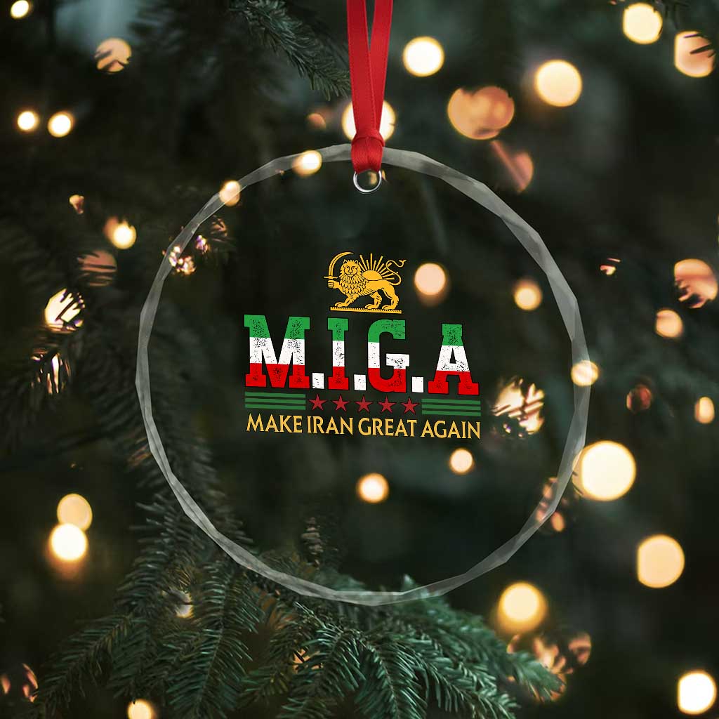Make Iran Great Again Patriotic MIGA Crystal Glass Ornament Lion and Sun Persian Flag Freedom Iranian Revolution