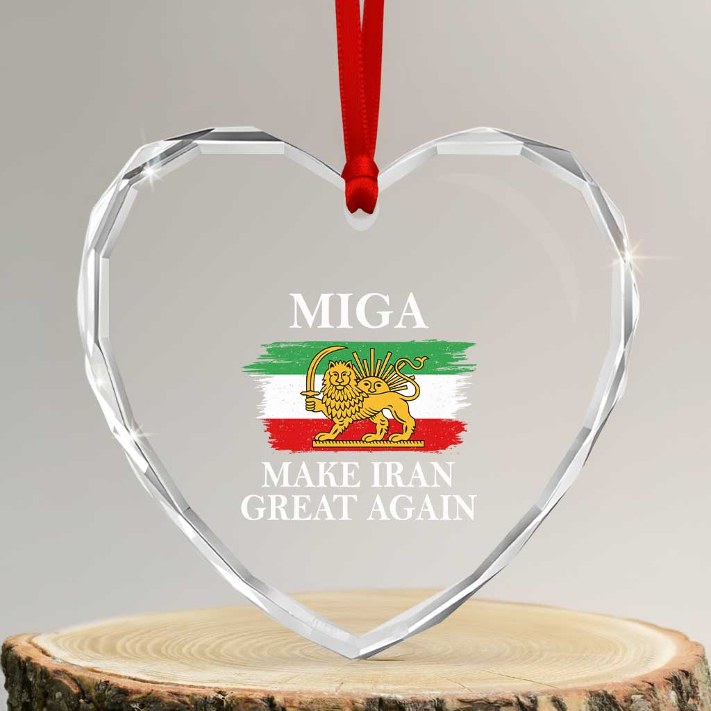 Make Iran Great Again Patriotic MIGA Heart Crystal Glass Ornament Lion and Sun Flag Iranian Revolution