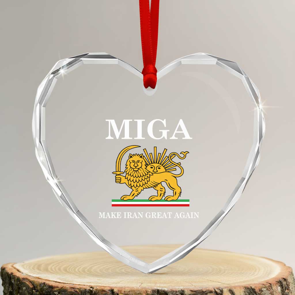 Make Iran Great Again Patriotic MIGA Heart Crystal Glass Ornament Lion and Sun Iranian Revolution Freedom Supporters
