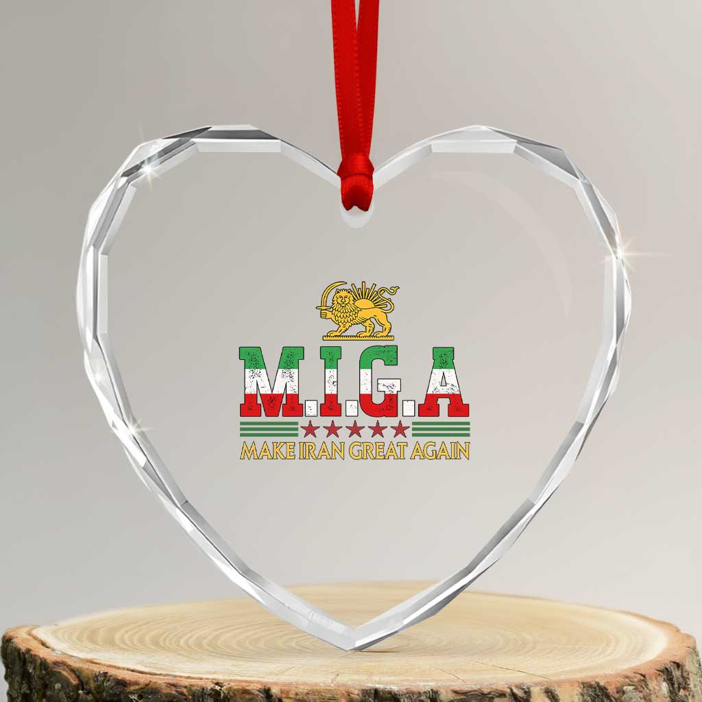 Make Iran Great Again Patriotic MIGA Heart Crystal Glass Ornament Lion and Sun Persian Flag Freedom Iranian Revolution