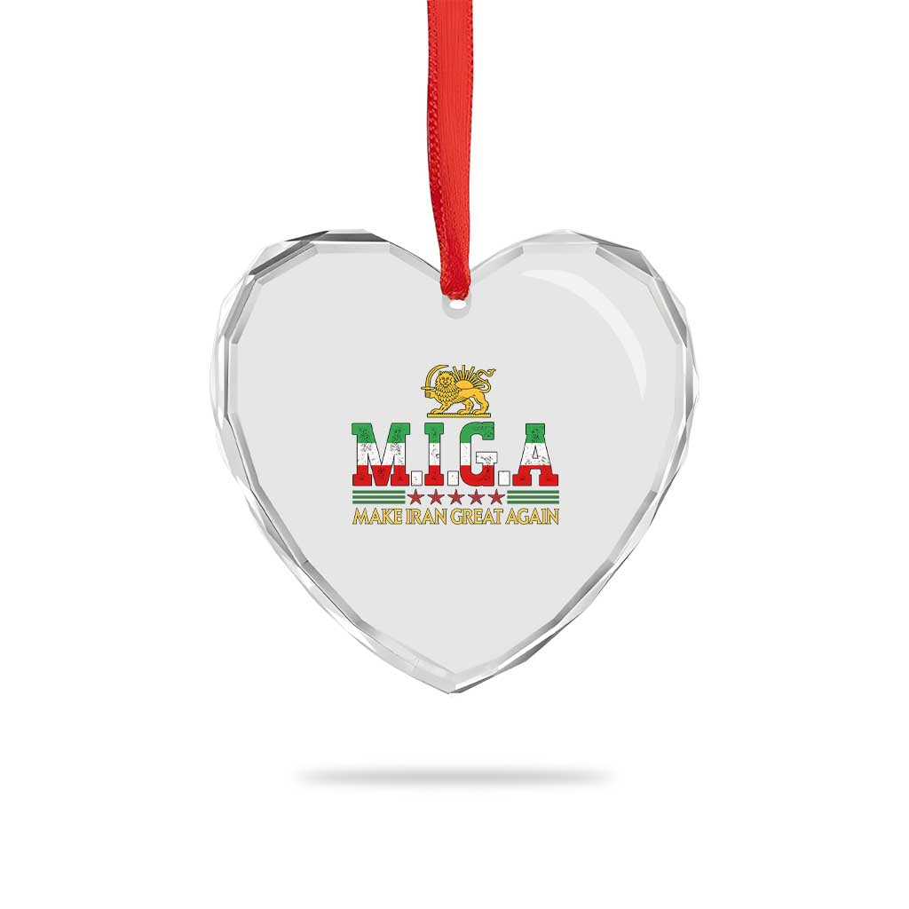 Make Iran Great Again Patriotic MIGA Heart Crystal Glass Ornament Lion and Sun Persian Flag Freedom Iranian Revolution