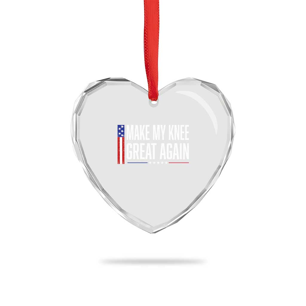 Make My Knee Great Again Funny Broken Knee Surgery Recovery Heart Crystal Glass Ornament Vintage USA Flag Patriotic