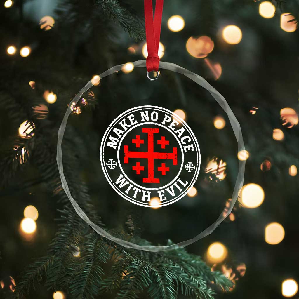 Make No Peace With Evil Jerusalem Cross Crystal Glass Ornament Christian Warrior Crusader Emblem Graphic