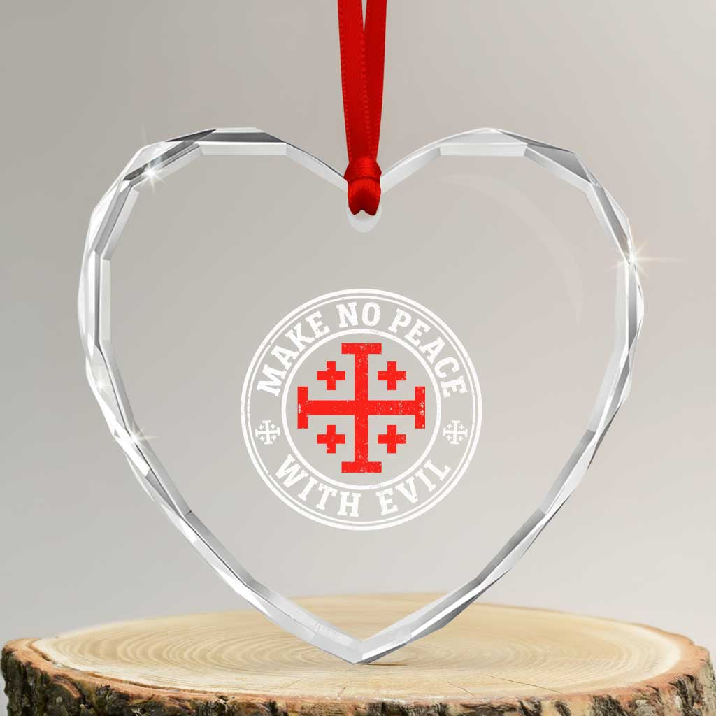 Make No Peace With Evil Jerusalem Cross Heart Crystal Glass Ornament Christian Warrior Crusader Emblem Graphic
