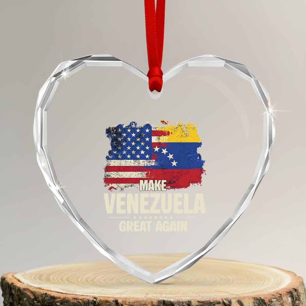 Make Venezuela Great Again Heart Crystal Glass Ornament Distressed US  and Venezuela Flag Unity - Wonder Print Shop