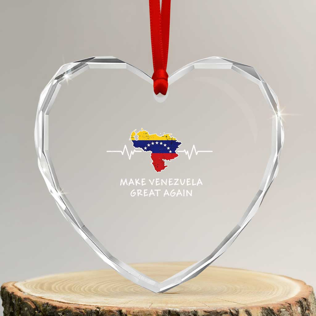 Make Venezuela Great Again Heart Crystal Glass Ornament Patriotic Support Heartbeat Distressed Map Graphic - Wonder Print Shop