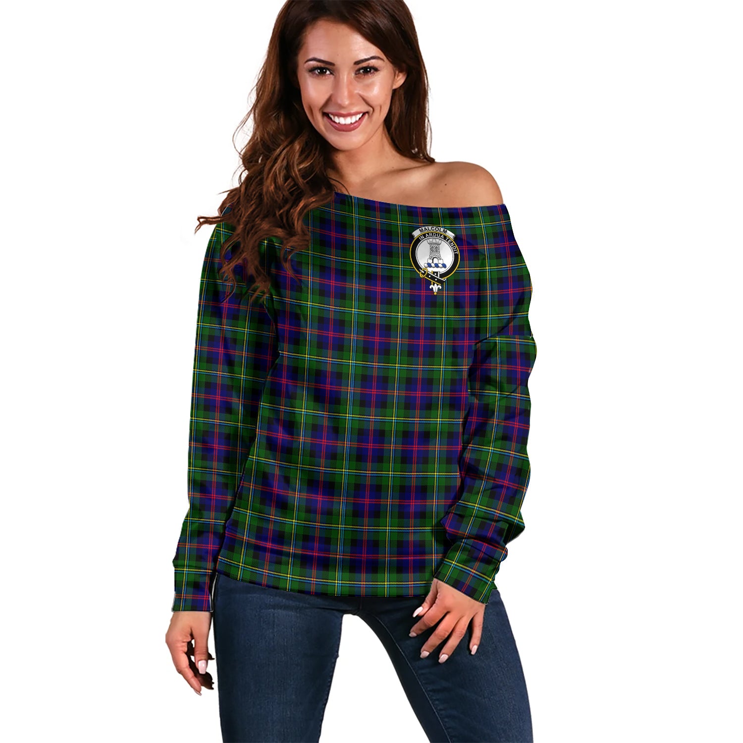 malcolm-clan-tartan-off-shoulder-sweater-family-crest-sweater-for-women