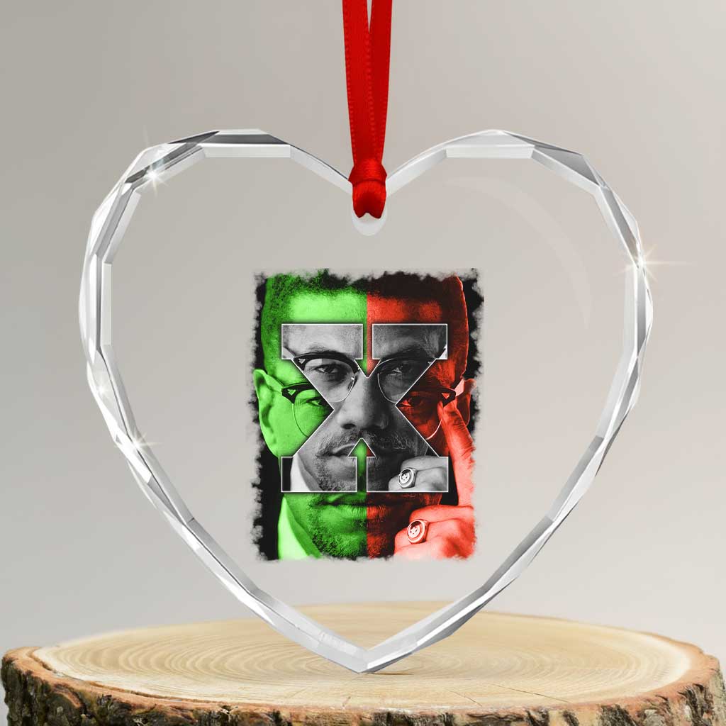 Malcolm X Heart Crystal Glass Ornament Black History Month - Wonder Print Shop
