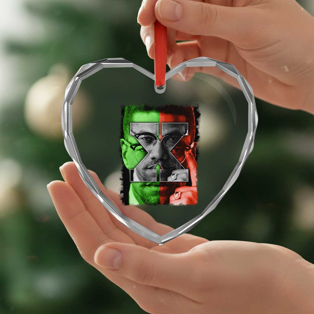 Malcolm X Heart Crystal Glass Ornament Black History Month - Wonder Print Shop