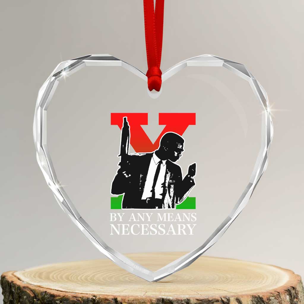 Malcolm X Heart Crystal Glass Ornament By Any Means Necessary - Wonder Print Shop