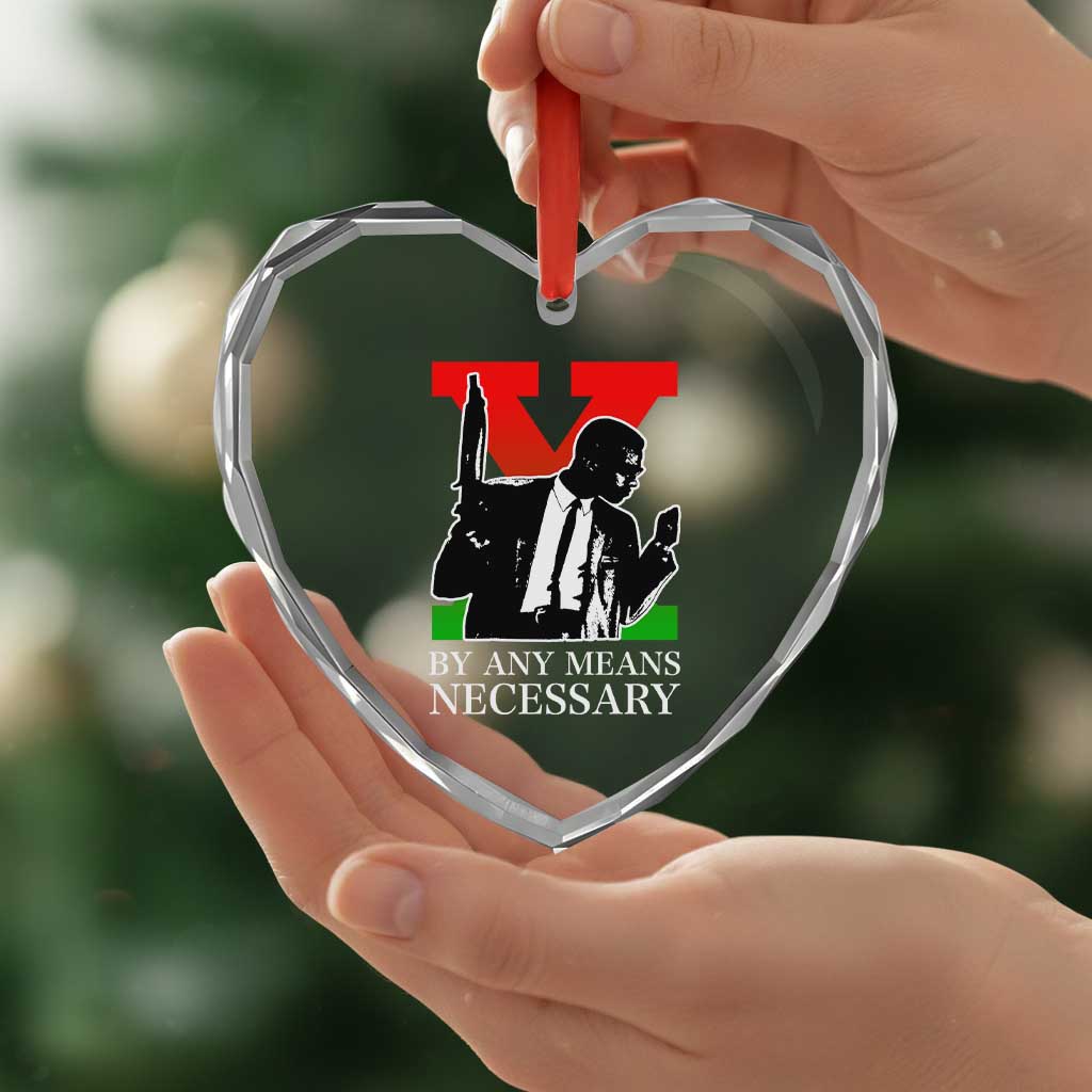 Malcolm X Heart Crystal Glass Ornament By Any Means Necessary - Wonder Print Shop