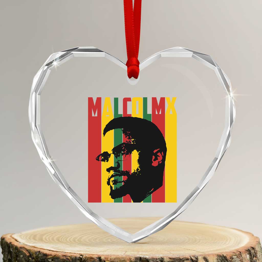 Malcolm X Heart Crystal Glass Ornament Pan African Flag Black History - Wonder Print Shop