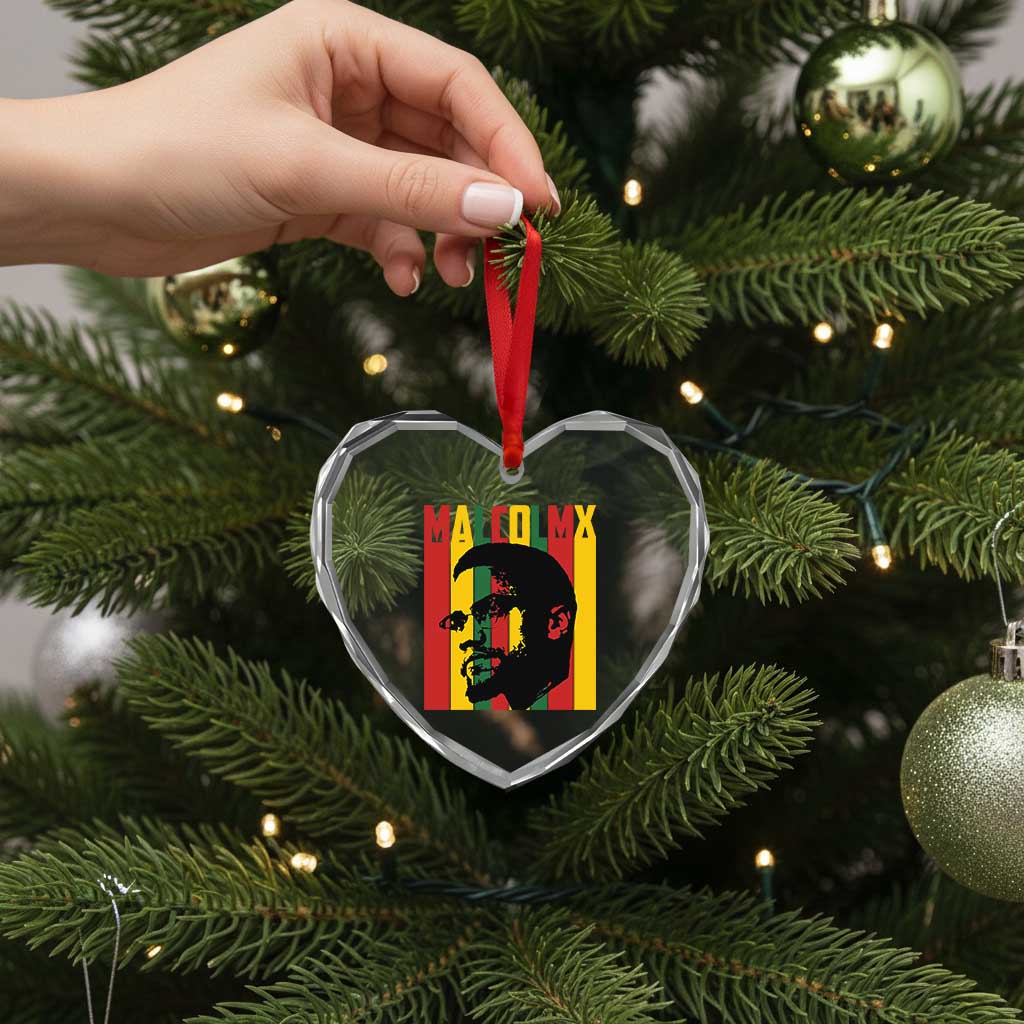 Malcolm X Heart Crystal Glass Ornament Pan African Flag Black History - Wonder Print Shop