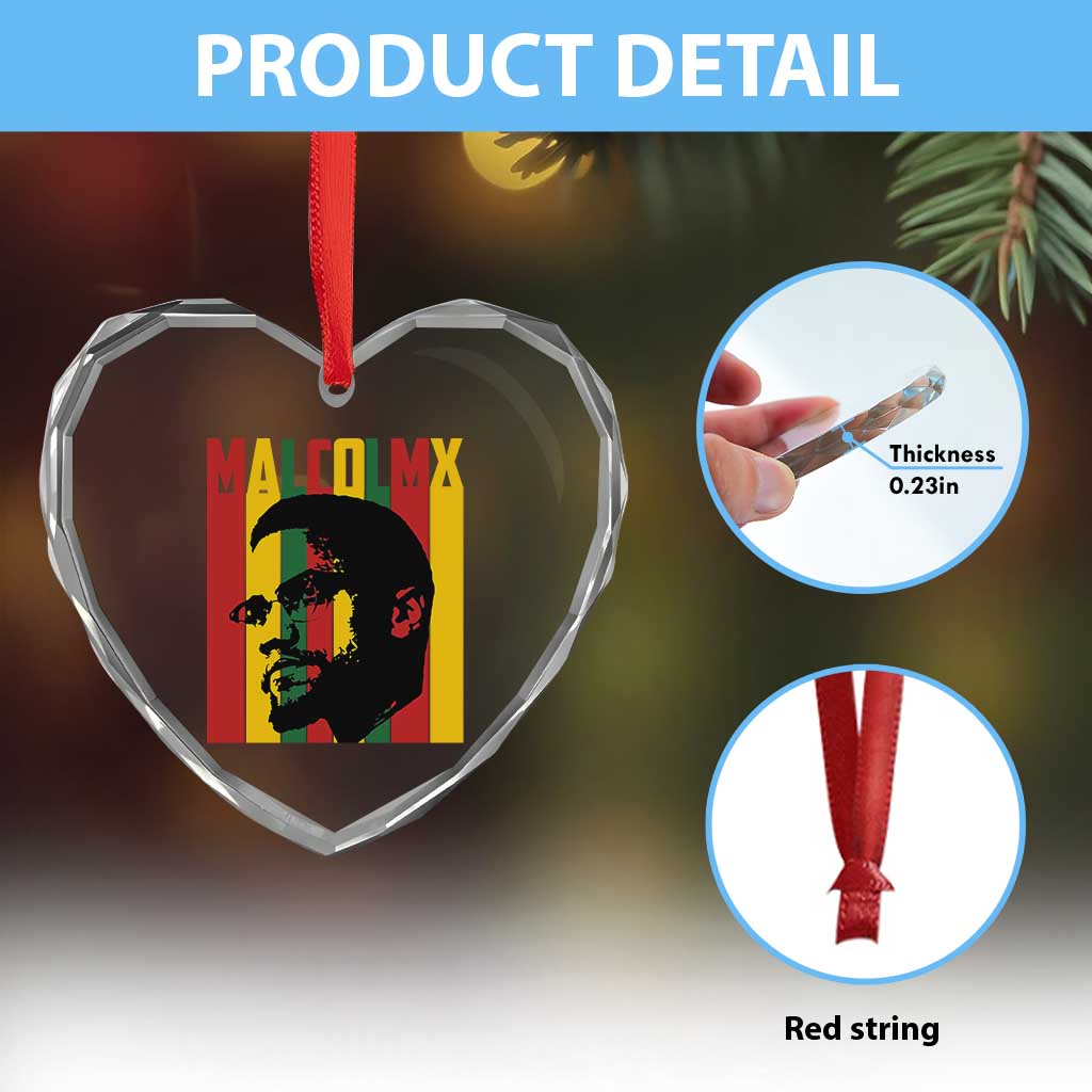 Malcolm X Heart Crystal Glass Ornament Pan African Flag Black History - Wonder Print Shop