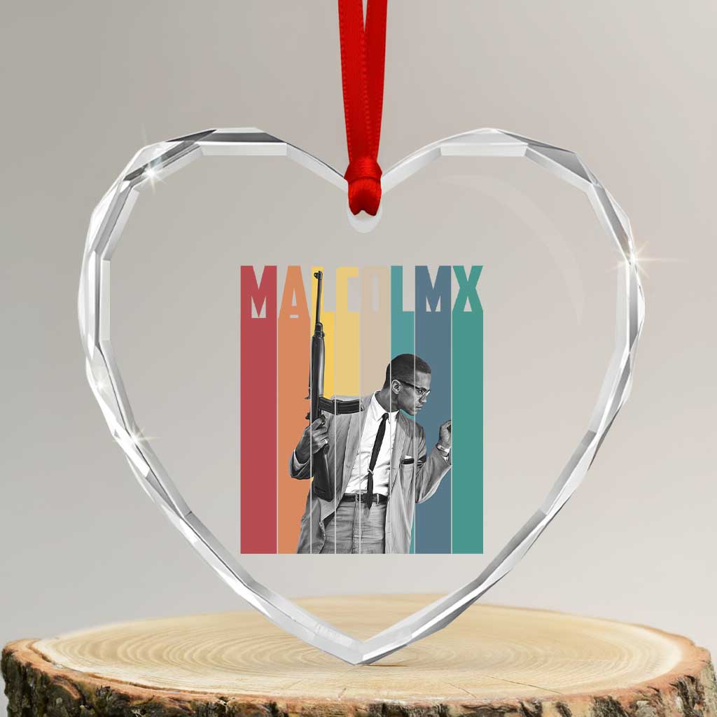 Malcolm X Heart Crystal Glass Ornament Retro Portrait Black Empowerment Heritage Gift - Wonder Print Shop