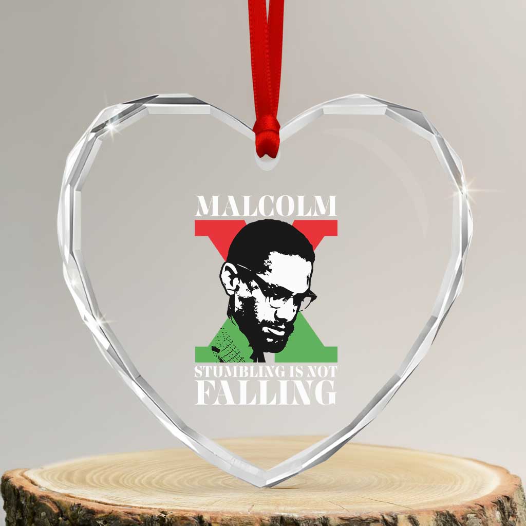 Malcolm X Heart Crystal Glass Ornament Stumbling Is Not Falling Black History Leader TS12