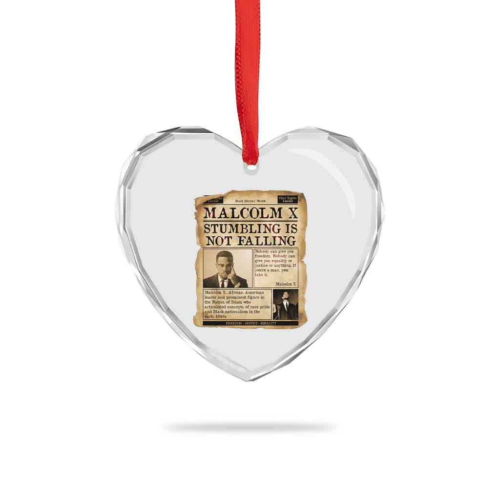 Malcolm X Heart Crystal Glass Ornament Stumbling Is Not Falling Civil Rights Leader TS12