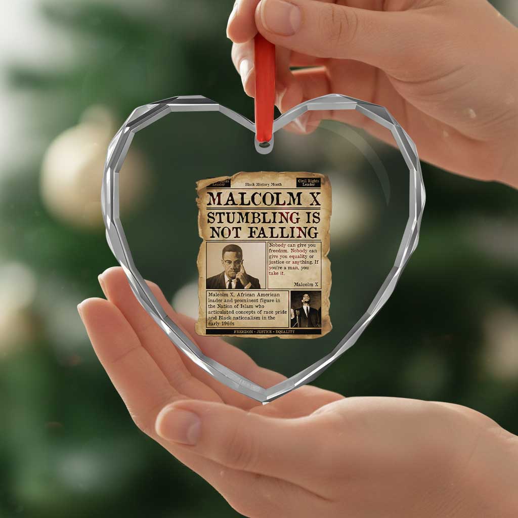 Malcolm X Heart Crystal Glass Ornament Stumbling Is Not Falling Civil Rights Leader TS12