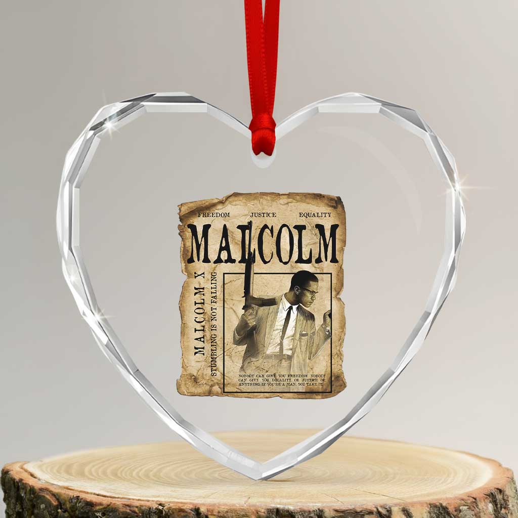 Malcolm X Historical Newspaper Heart Crystal Glass Ornament Stumbling Is Not Falling Black History TS12