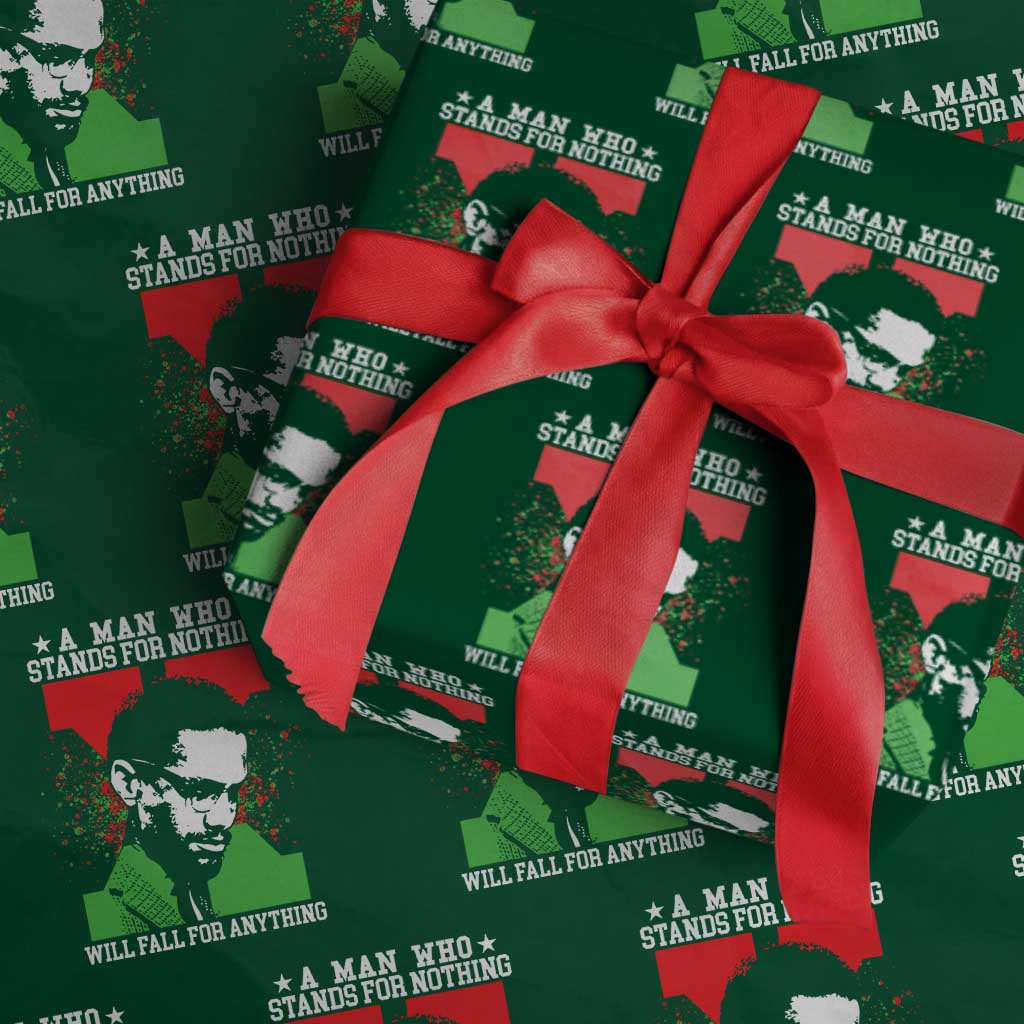 Malcolm X Quote Wrapping Paper Roll Retro A Man Who Stands for Nothing Black History - Wonder Print Shop