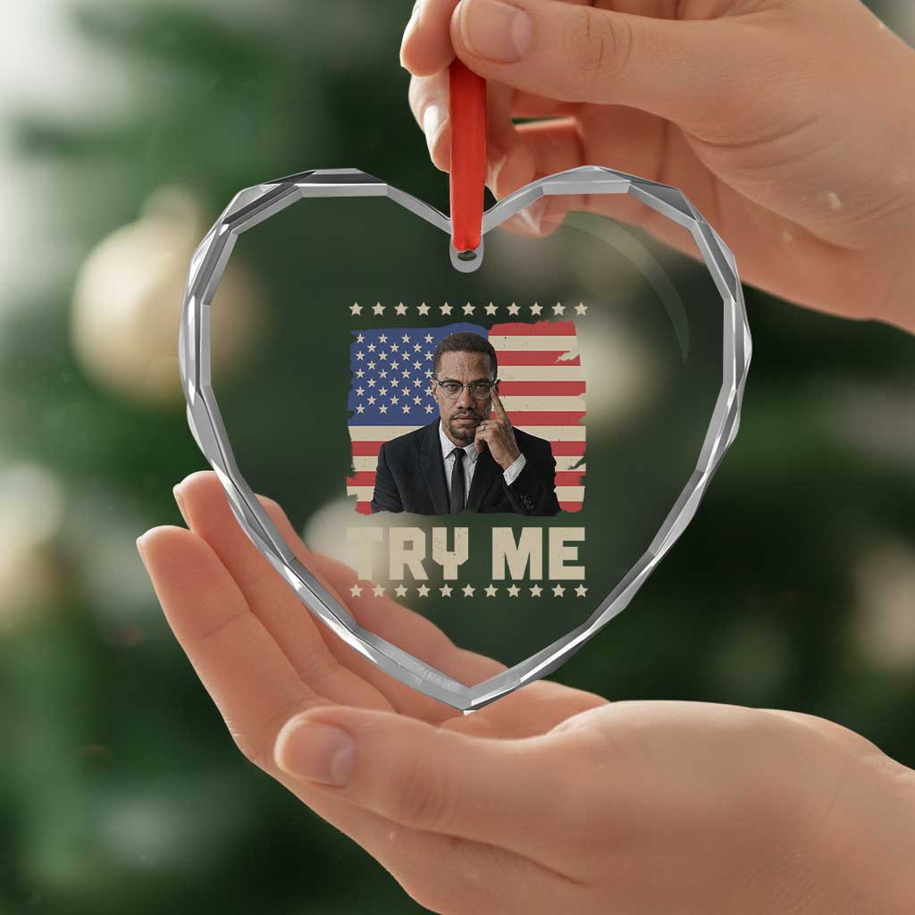 Malcolm X Try Me Heart Crystal Glass Ornament African American Pride Gift - Wonder Print Shop