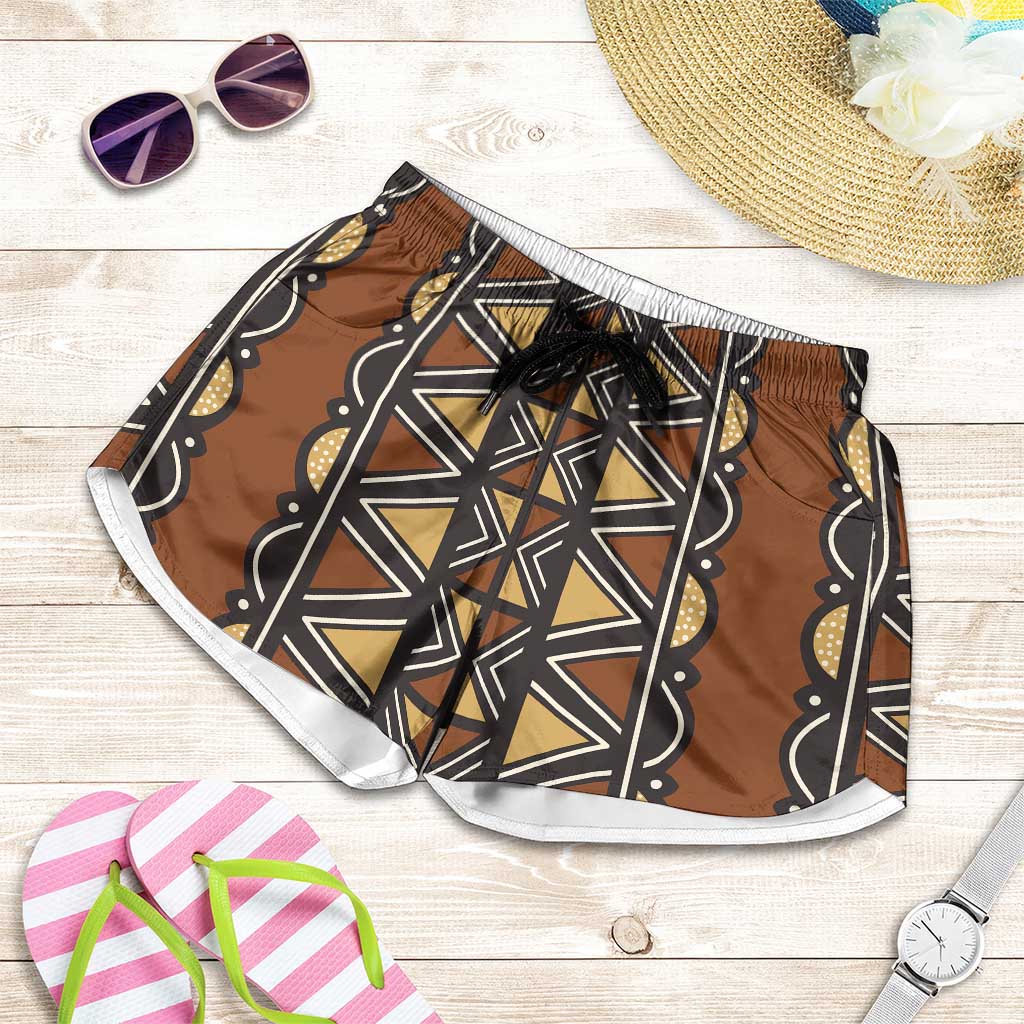 Mali Mud Cloth African Village Shorts for Women Ethnic Geometry Style - Wonder Print Shop