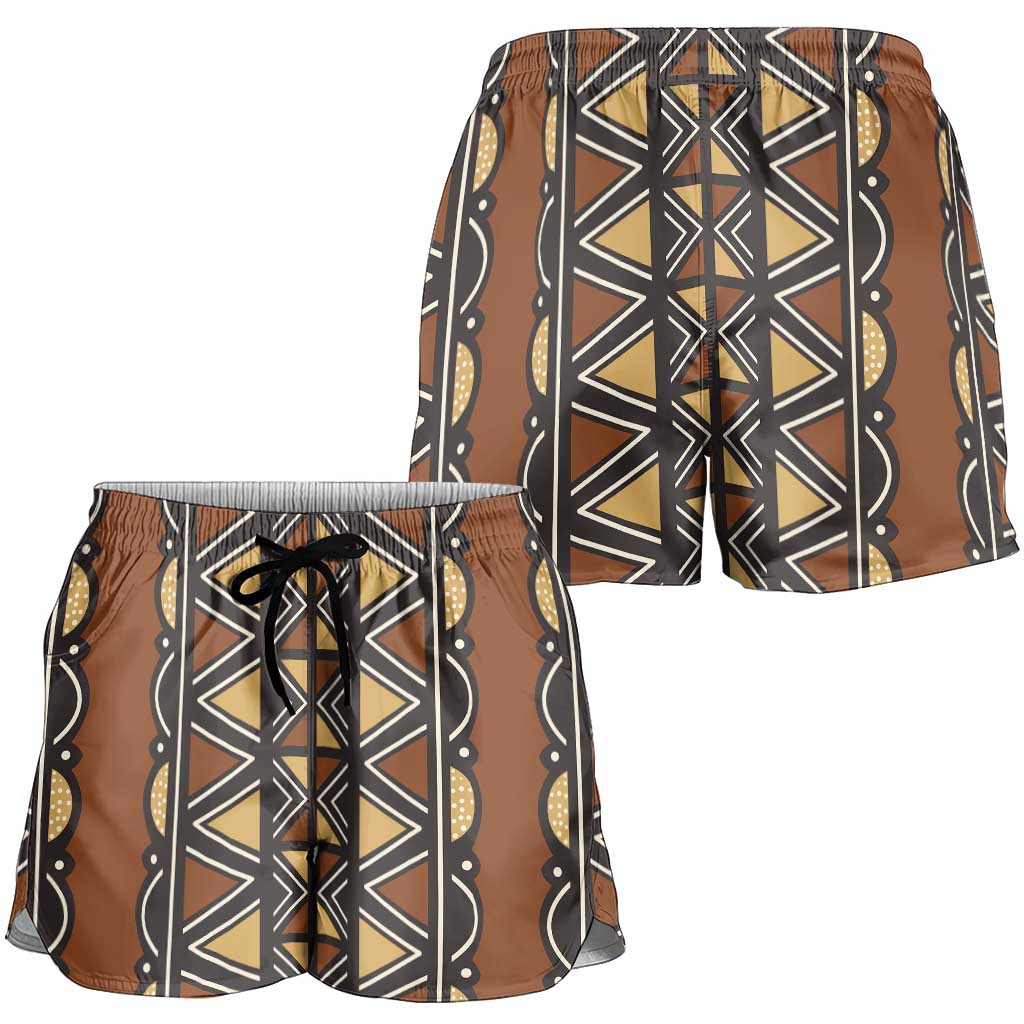 Mali Mud Cloth African Village Shorts for Women Ethnic Geometry Style - Wonder Print Shop