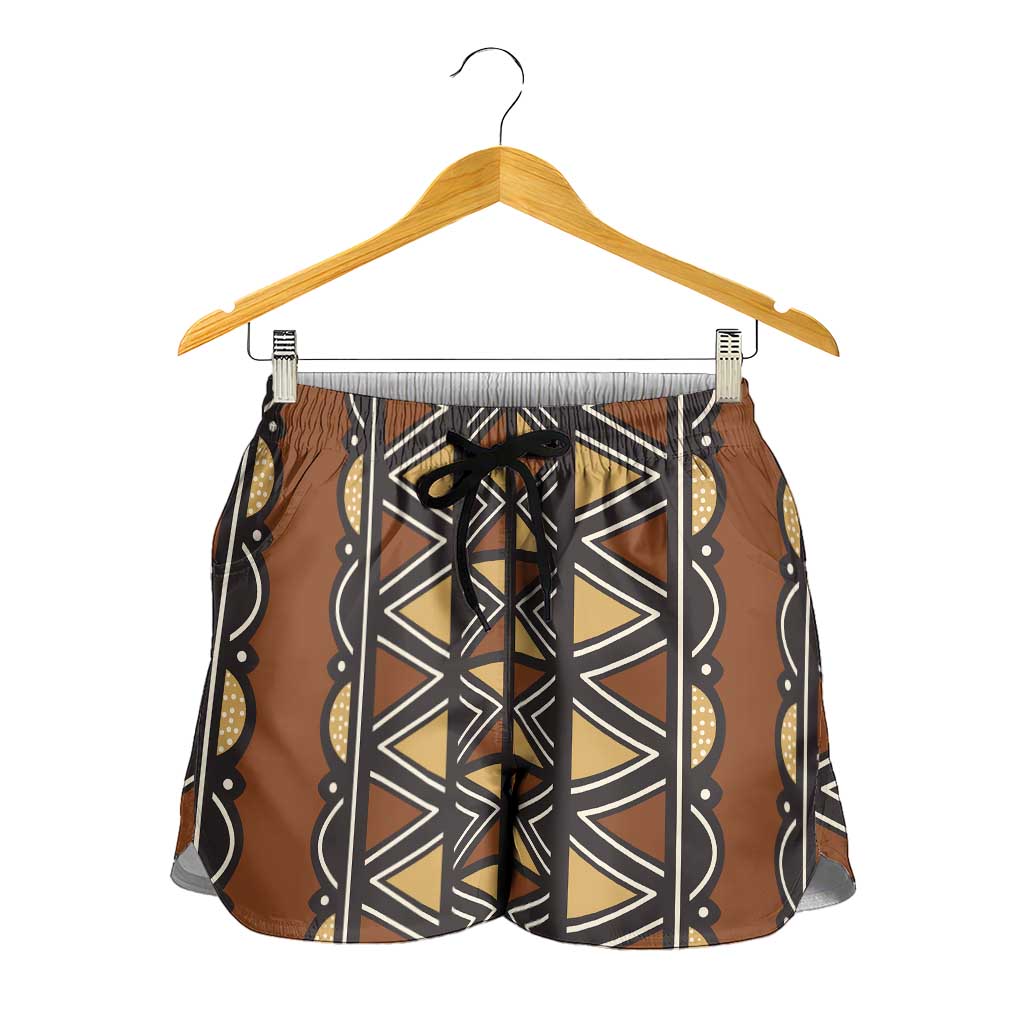 Mali Mud Cloth African Village Shorts for Women Ethnic Geometry Style - Wonder Print Shop