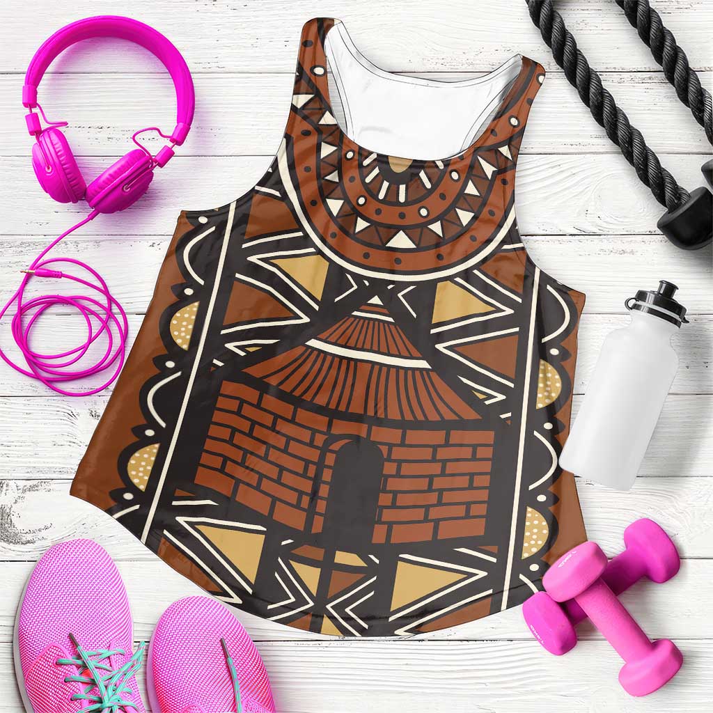 Mali Mud Cloth African Village Women Racerback Tank Ethnic Geometry Style - Wonder Print Shop