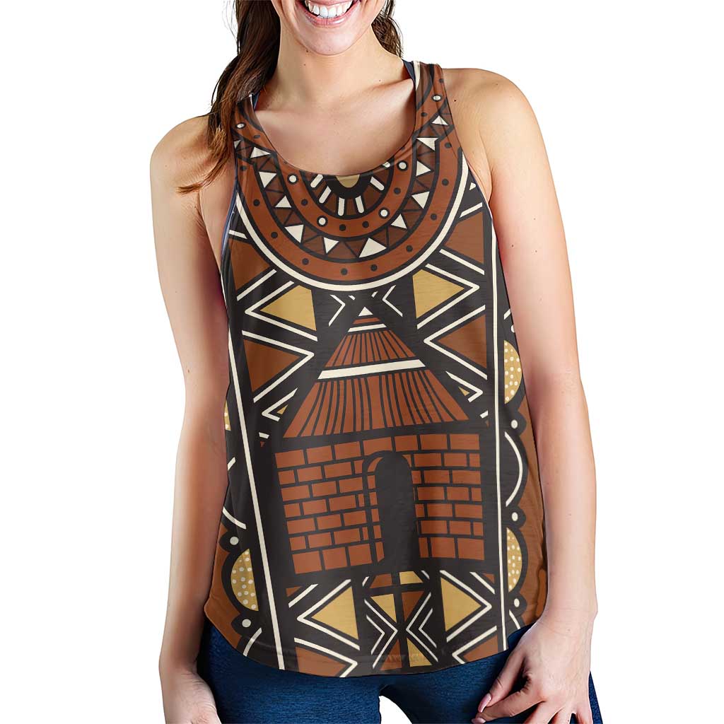 Mali Mud Cloth African Village Women Racerback Tank Ethnic Geometry Style - Wonder Print Shop