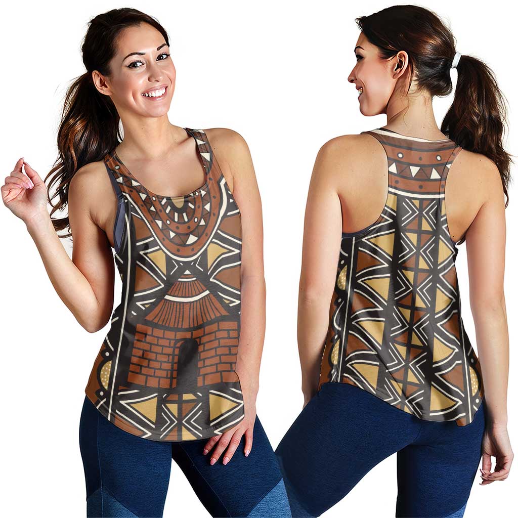 Mali Mud Cloth African Village Women Racerback Tank Ethnic Geometry Style - Wonder Print Shop