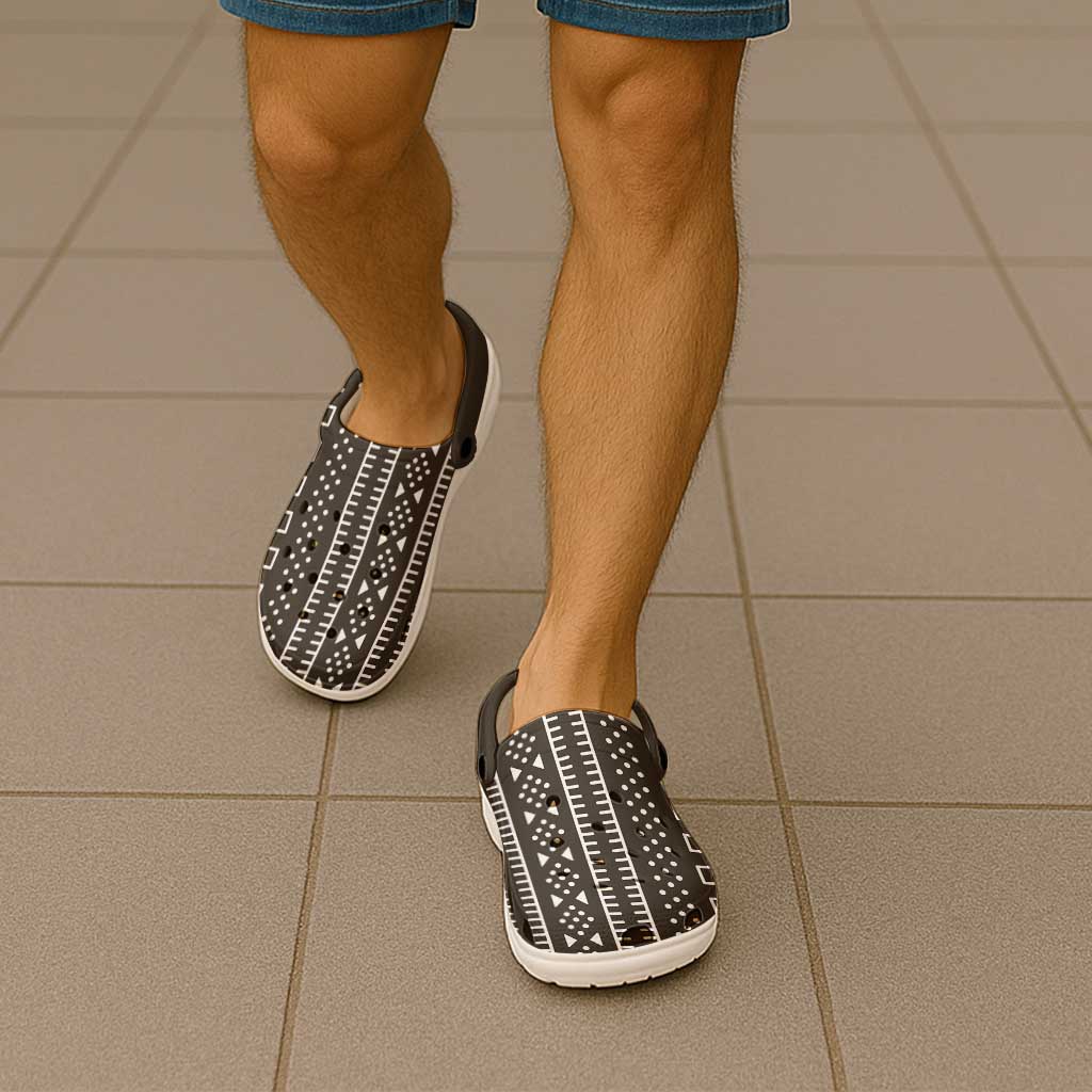 Mali Mud Cloth Clogs Shoes Bogolanfini Pattern - Wonder Print Shop