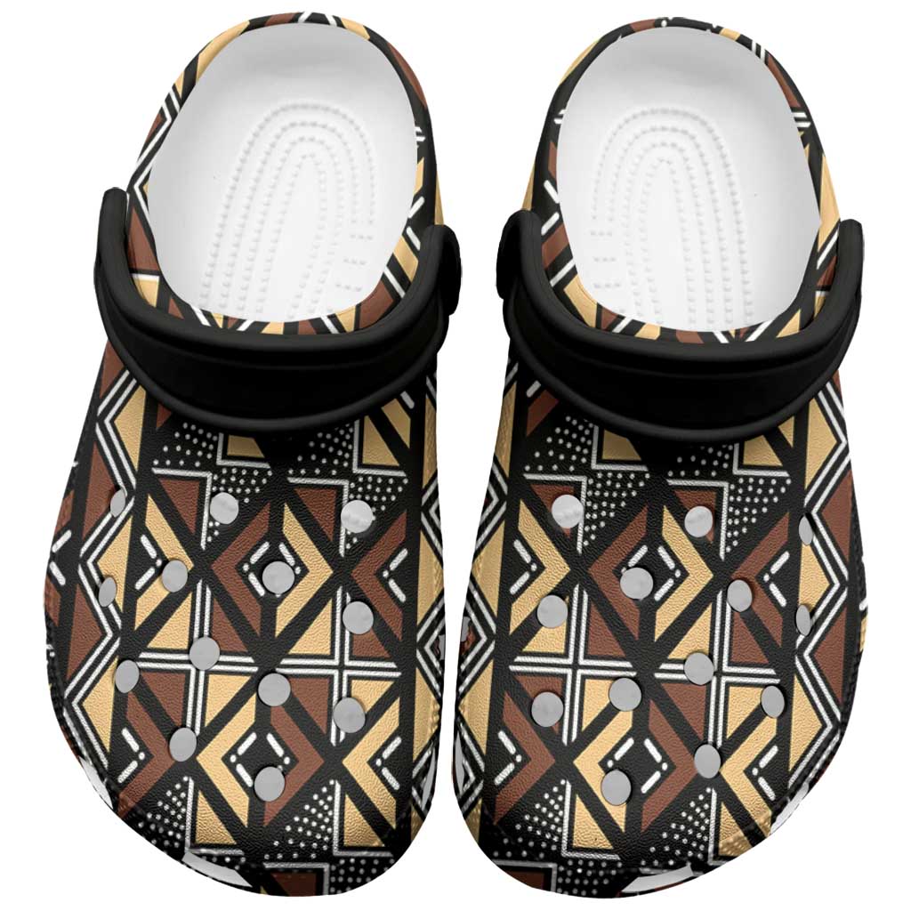 Mali Mud Cloth Legacy Pattern Clogs Shoes Ethnic Geometry Style - Wonder Print Shop