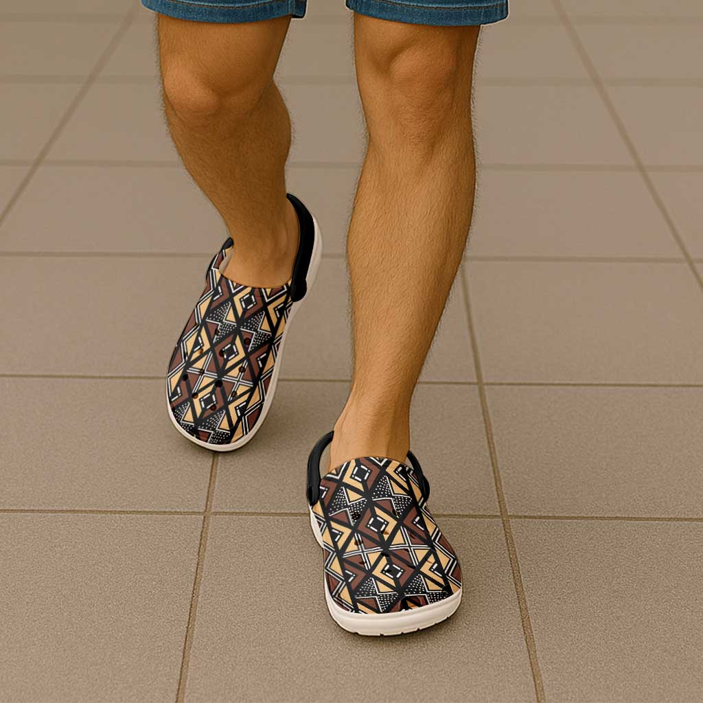 Mali Mud Cloth Legacy Pattern Clogs Shoes Ethnic Geometry Style - Wonder Print Shop