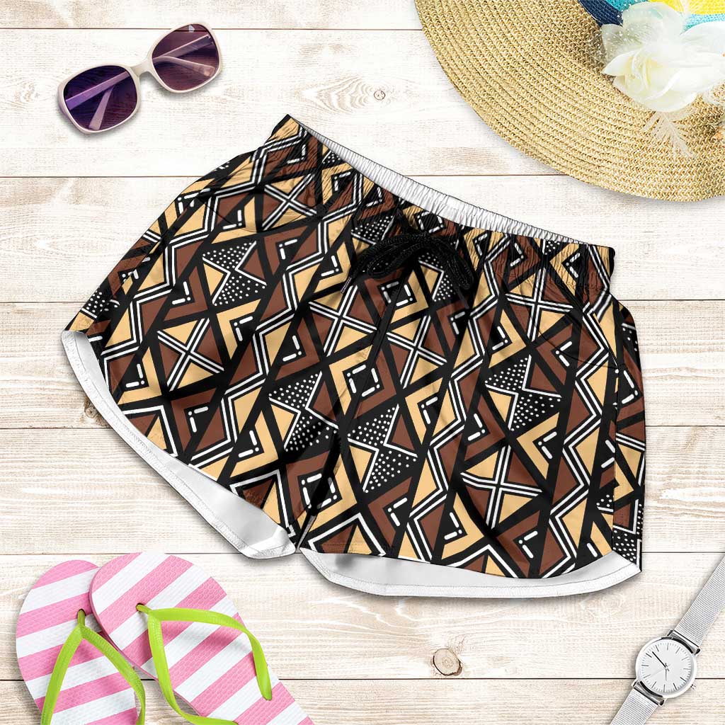 Mali Mud Cloth Legacy Pattern Shorts for Women Ethnic Geometry Style - Wonder Print Shop