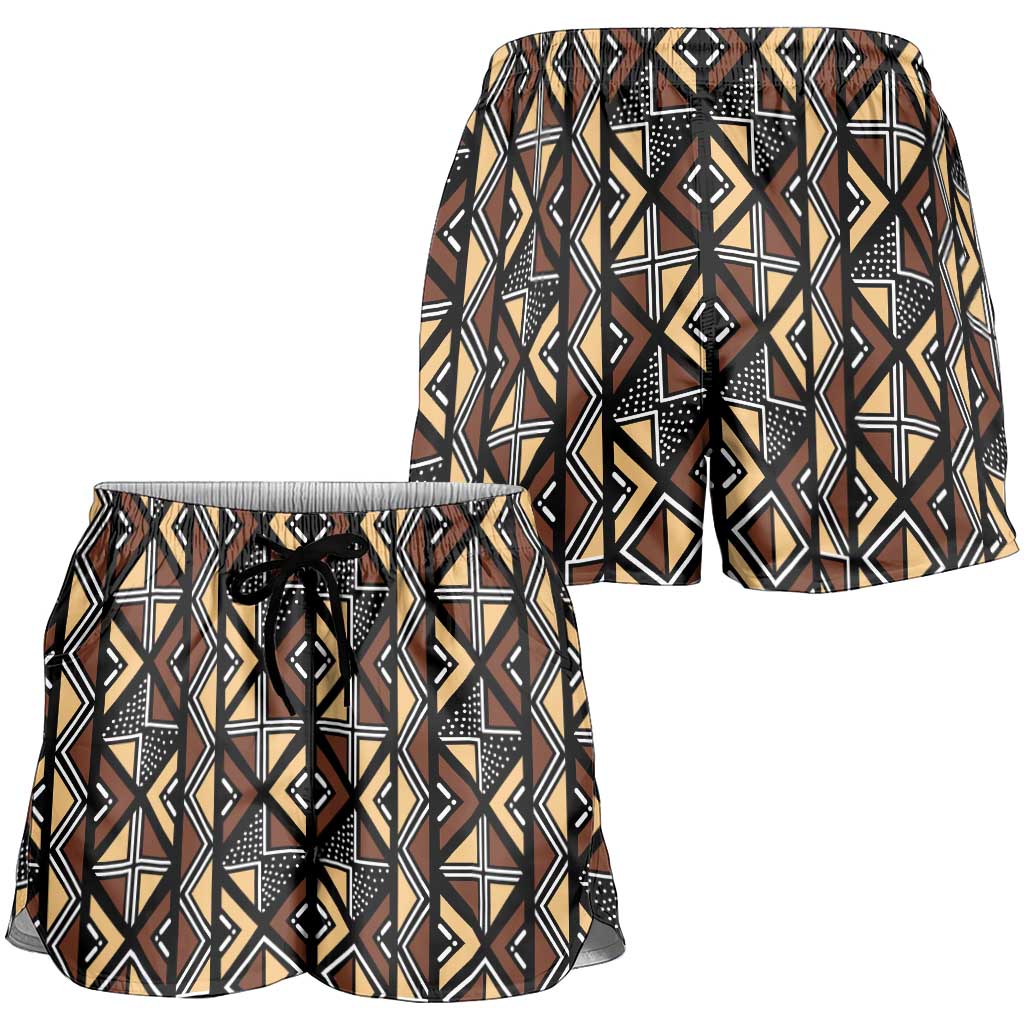 Mali Mud Cloth Legacy Pattern Shorts for Women Ethnic Geometry Style - Wonder Print Shop