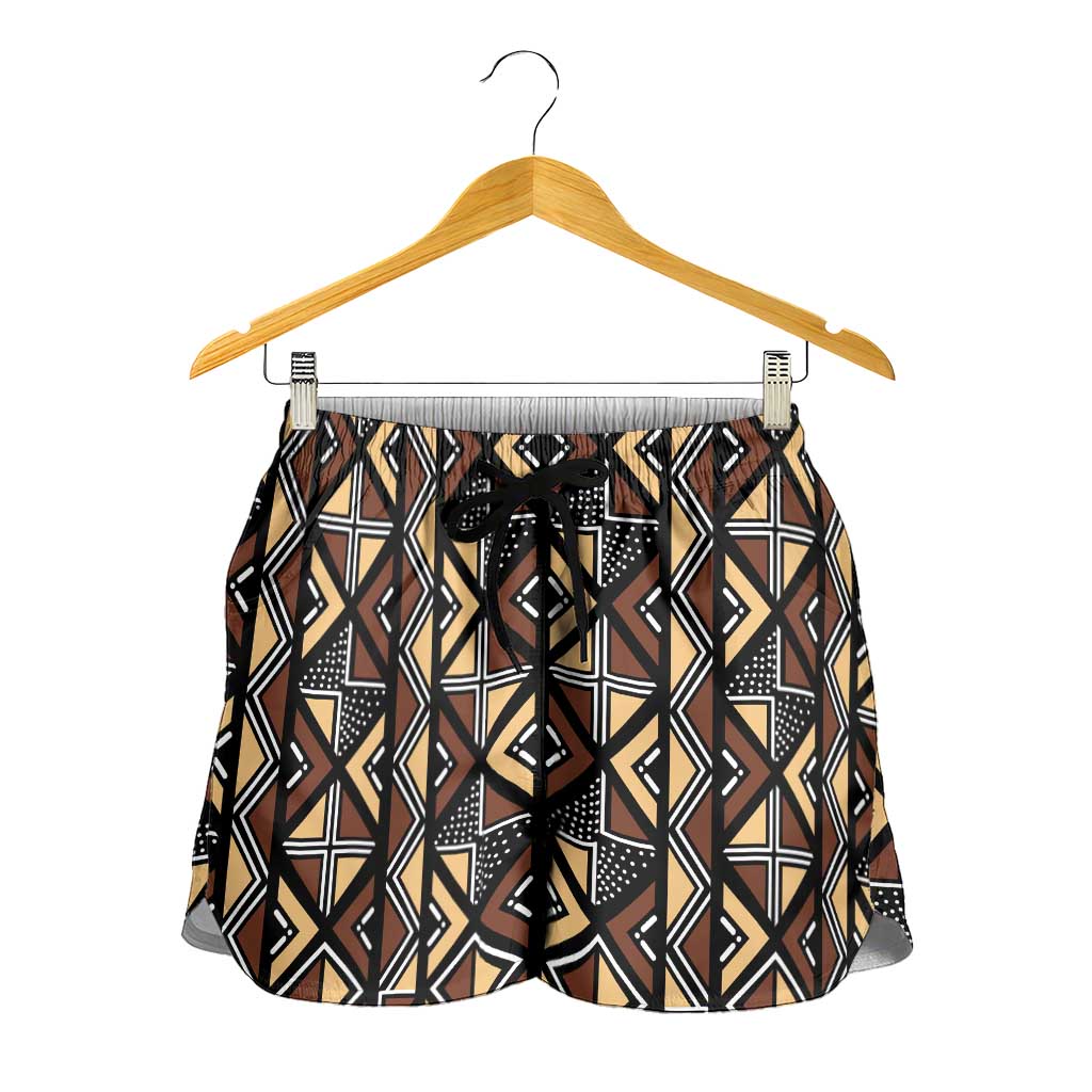 Mali Mud Cloth Legacy Pattern Shorts for Women Ethnic Geometry Style - Wonder Print Shop
