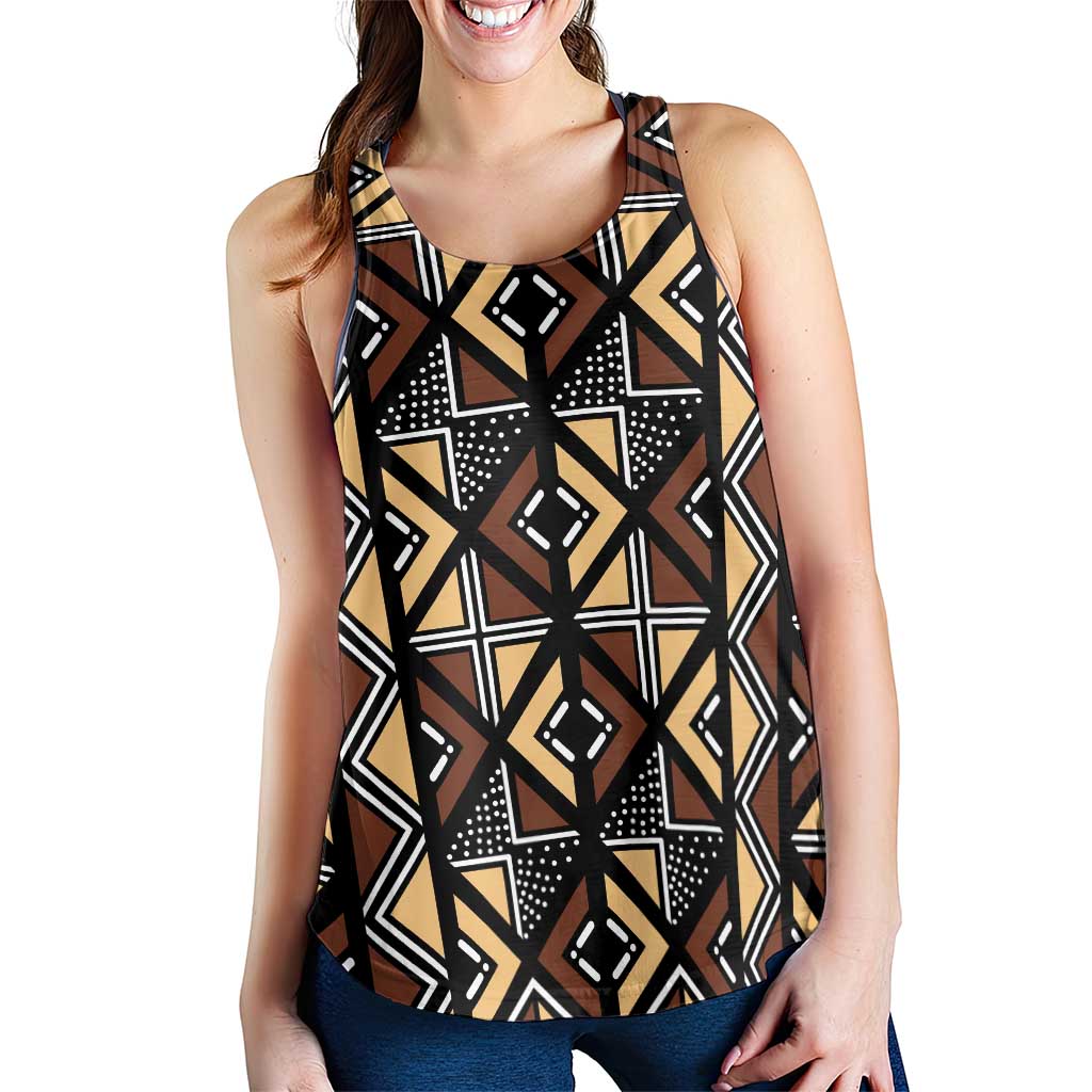 Mali Mud Cloth Legacy Pattern Women Racerback Tank Ethnic Geometry Style - Wonder Print Shop