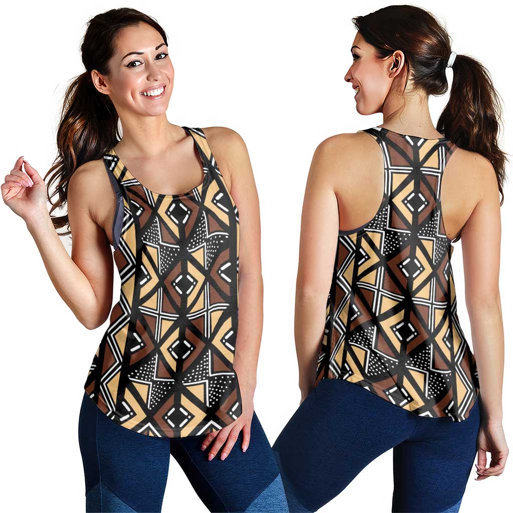 Mali Mud Cloth Legacy Pattern Women Racerback Tank Ethnic Geometry Style - Wonder Print Shop