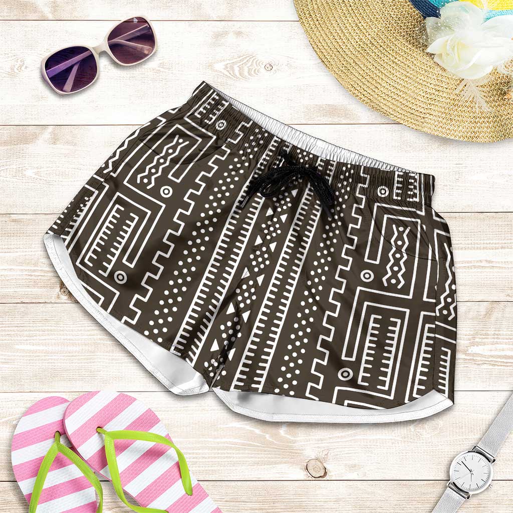 Mali Mud Cloth Shorts for Women Bogolanfini Pattern - Wonder Print Shop