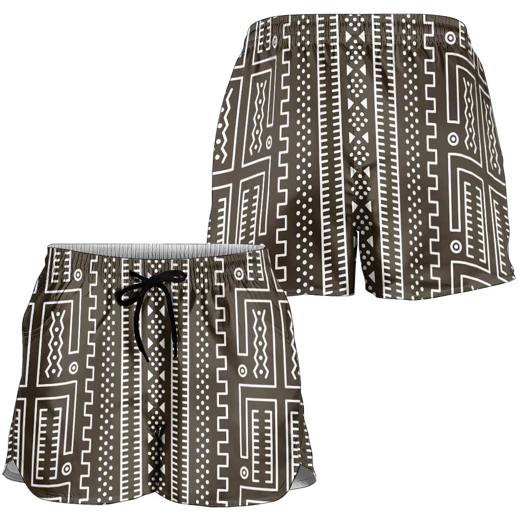 Mali Mud Cloth Shorts for Women Bogolanfini Pattern - Wonder Print Shop
